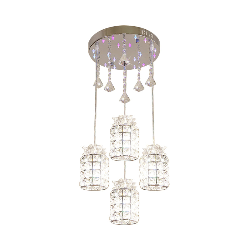 Lampada di sospensione cilindri minima Crystal Crystal a 4 luci a cluster Light in cromo cromata in cromo