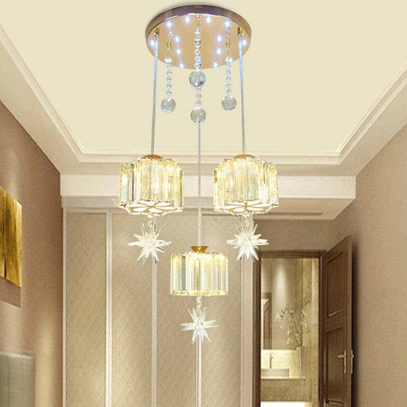 Croce di cristallo sfaccettato a sospensione Luce modernista 3 teste kit lampada sospesa in oro per sala da pranzo