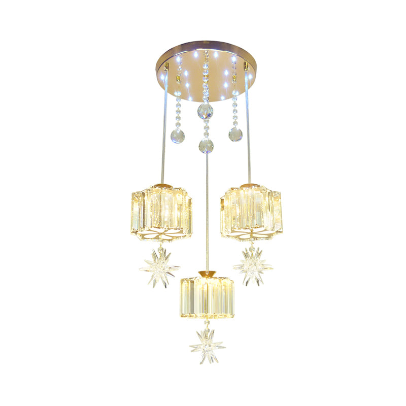Croce di cristallo sfaccettato a sospensione Luce modernista 3 teste kit lampada sospesa in oro per sala da pranzo