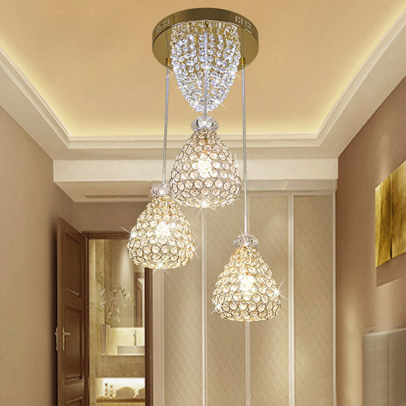 Modernismo lacrime lampada a soffitto in cristallo inserito 3 teste cluster luce a sospensione in oro