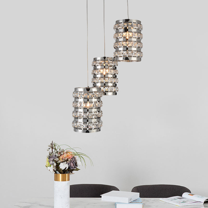 Cilindro cilindro a ciondolo multi-luce a ciondolo contemporaneo a 3 luci finitura a sospensione del soffitto cromata