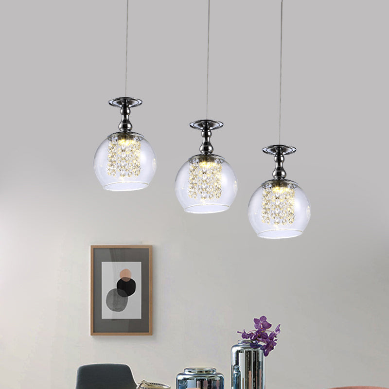 Klares Glasweinglas Cluster Anhänger Leichte zeitgenössische 3 Lichter Chrom -Hanglampe mit innerem Kristalltropfen
