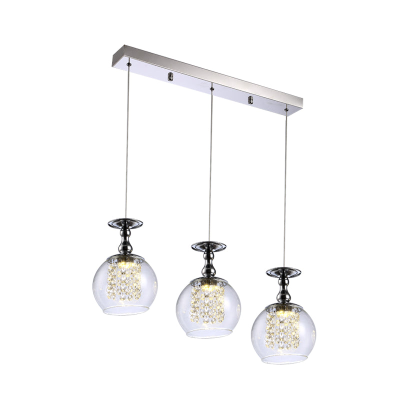 Klares Glasweinglas Cluster Anhänger Leichte zeitgenössische 3 Lichter Chrom -Hanglampe mit innerem Kristalltropfen