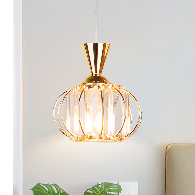 Zeitgenössische Laterne -Hanglampen -Kit Metallic 1 Glühbirnenschlafzimmer -Anhänger Licht mit innerer Drumkristallschatten in Schwarz/Gold