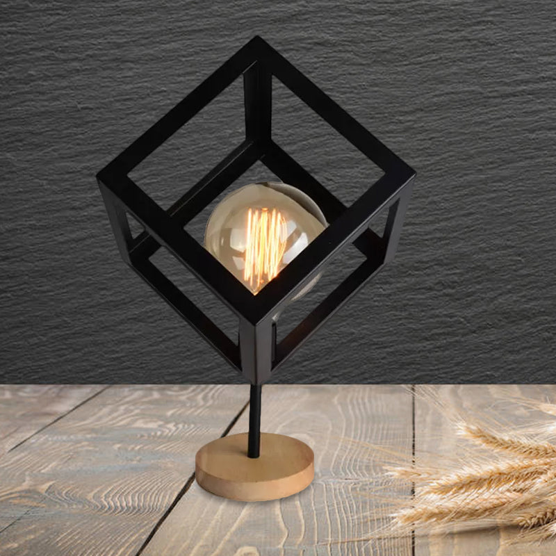 1 Light Table Lamp Industrial Style Frame Squared Metallic Table Light in Black/White for Living Room