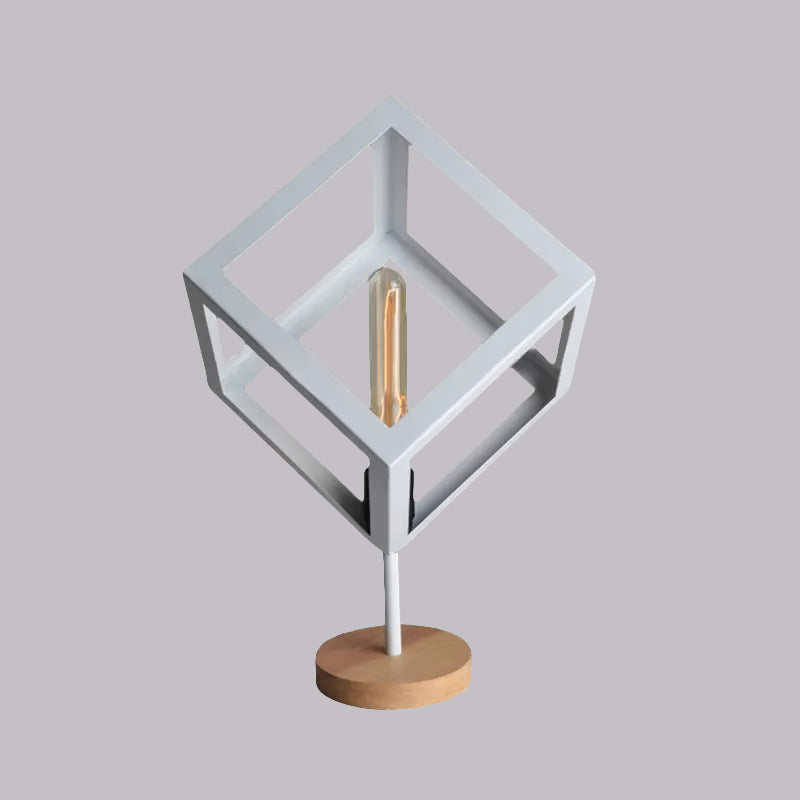 1 Light Table Lamp Industrial Style Frame Squared Metallic Table Light in Black/White for Living Room