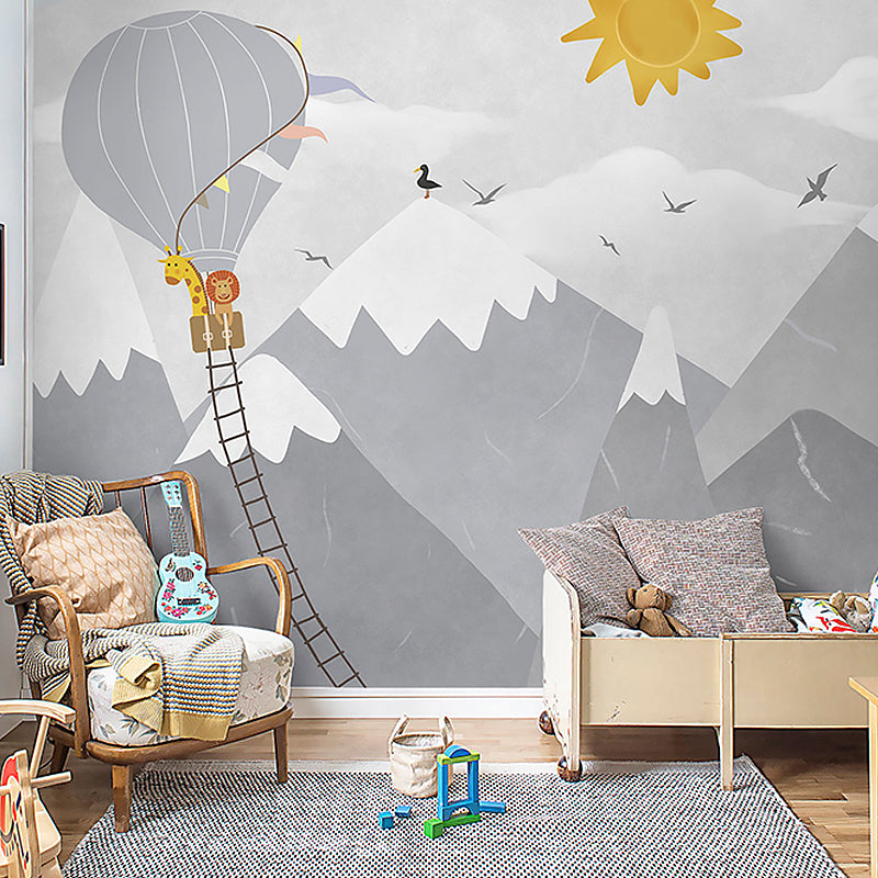 Soft Color Cartoon Wall Mural Stain-Resistant Wall Covering for Kid's Bedroom