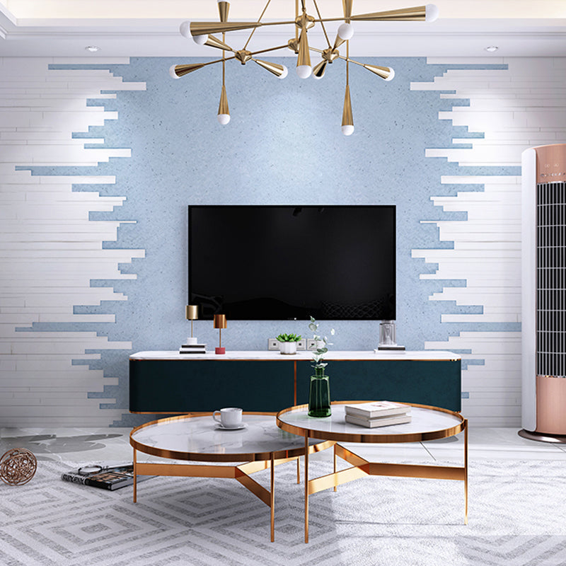 Extra Large Scandinavian Wall Mural Brick Guest Room Wall Covering in Blue and White, Made to Measure