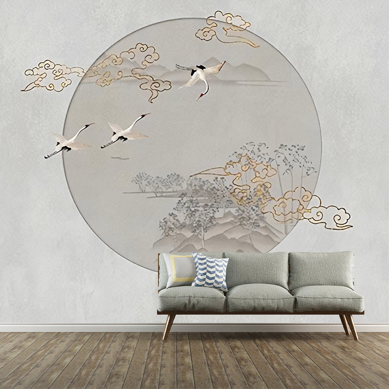 Peinture murale plein soleil et oiseaux en revêtement mural non tissé de couleur pastel pour la décoration intérieure, imprimé sur mesure