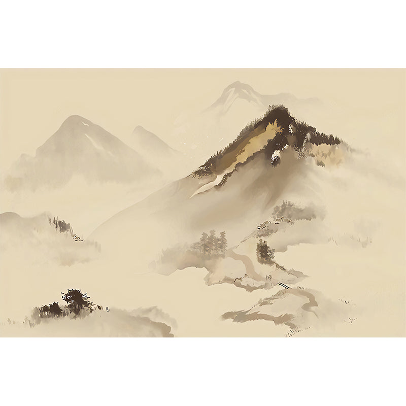 Whole Illustration Mountain Mural for Accent Wall, Pastel Brown, Made to Measure