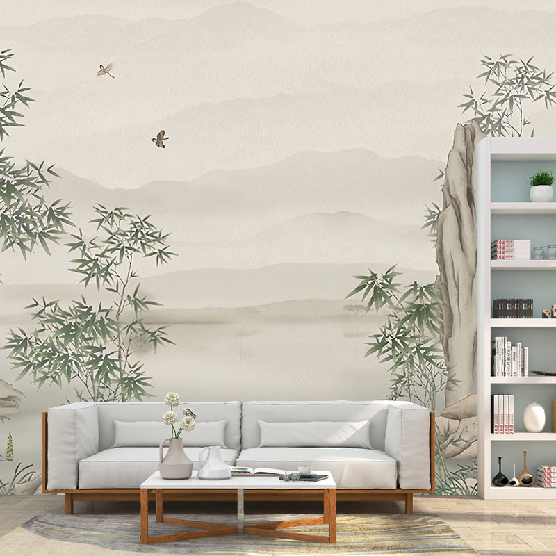 Whole Bamboo Mural Wallpaper in Green and Grey Non-Woven Wall Art for Home Decoration, Made to Measure