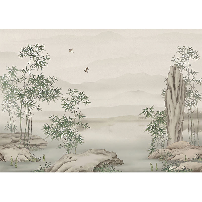 Whole Bamboo Mural Wallpaper in Green and Grey Non-Woven Wall Art for Home Decoration, Made to Measure