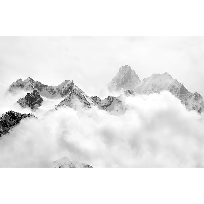 Peak and Cloud Wall Mural in Black and White, Minimalist Wall Covering for Home Decoration