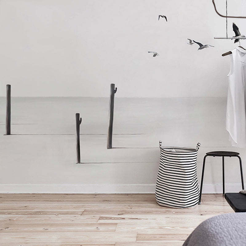 Whole River Wall Covering for Accent Wall Flying Bird Mural in Black and White, Moisture-Resistant