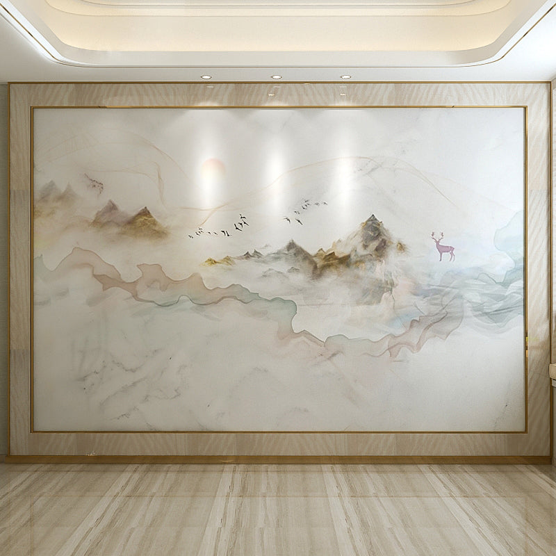 Watercolors Sunrise Mural Wallpaper for Bedroom, Grey and Brown, Made to Measure