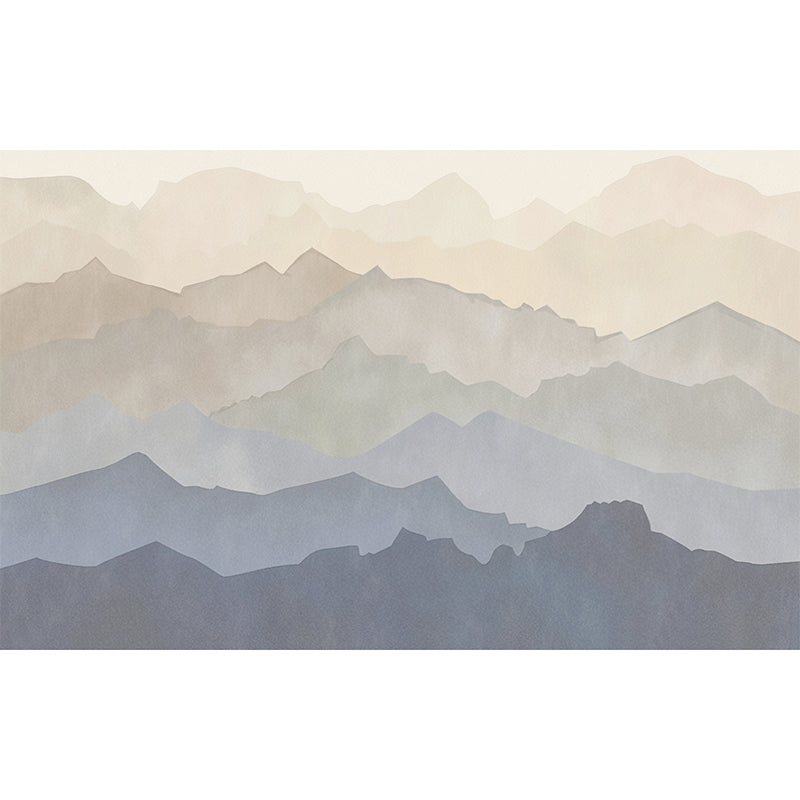 Extra Large Mountain Wall Art in Blue and Brown Non-Woven Fabric Mural Wallpaper for Home, Custom-Printed
