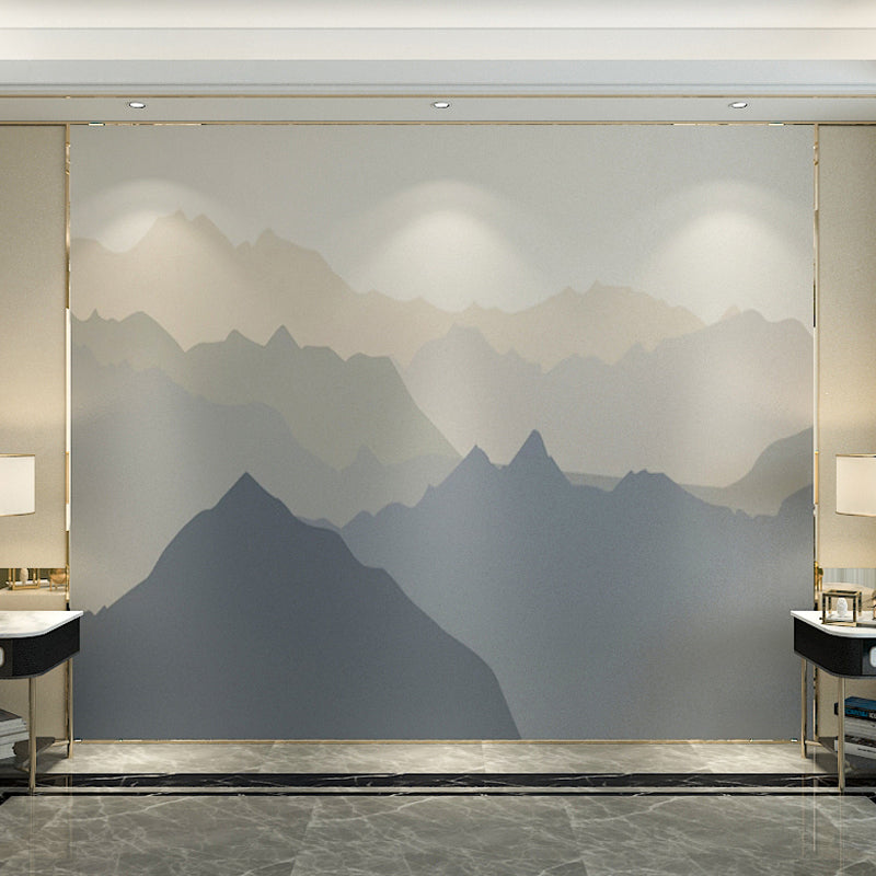 Vintage Mountain Wall Covering in Blue and Brown Accent Wall Mural, Personalized Size Available