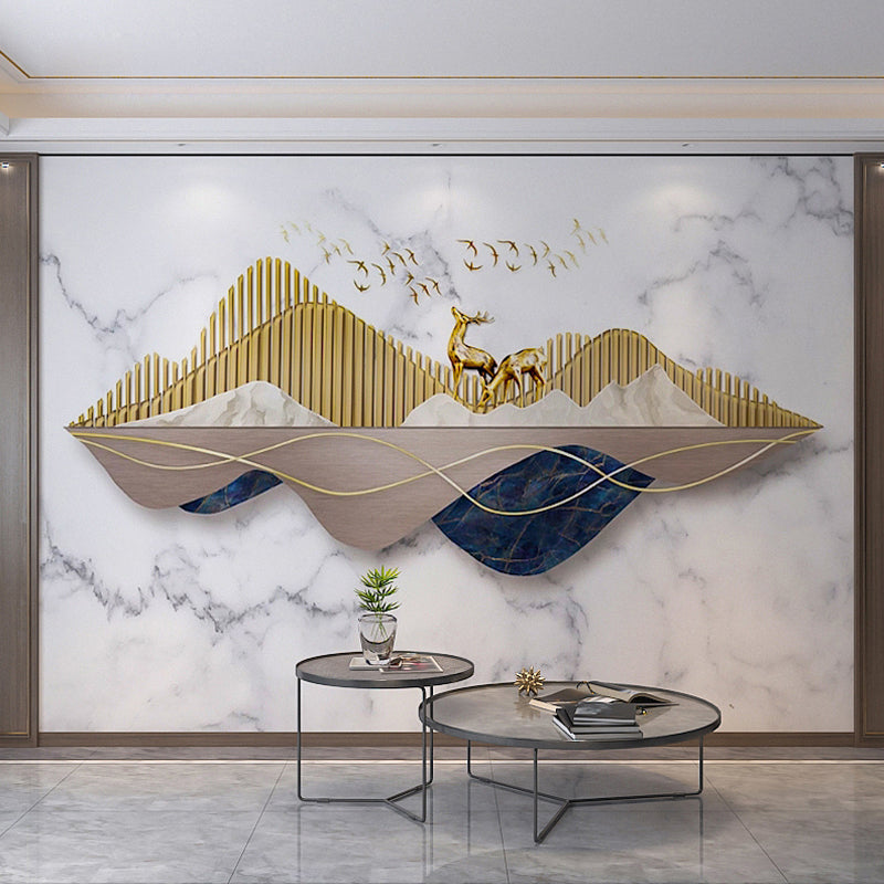 Full Size Illustration Deer Mural for Accent Wall in Marble Color, Personalized Size Available