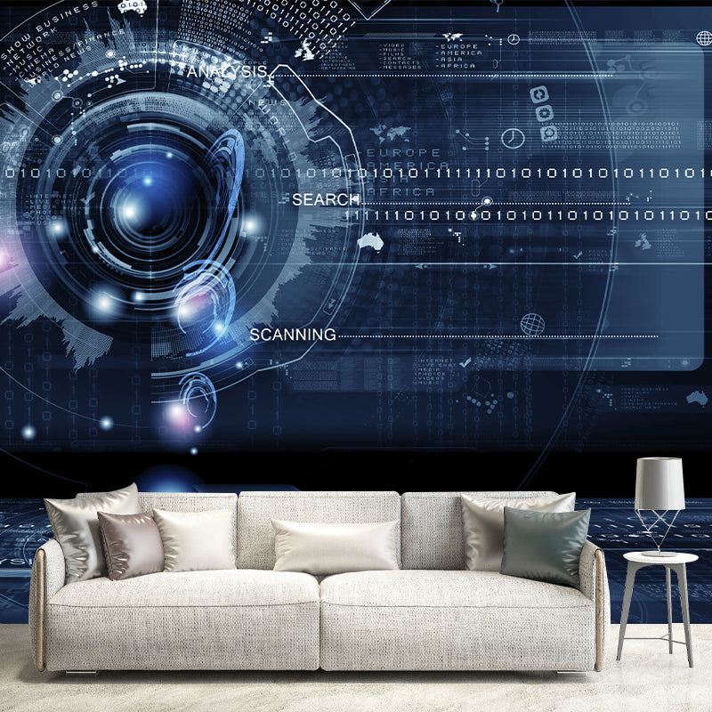 Cool Circuit Board Mural Wallpaper for Meeting Room, Dark Blue, Personalized Size Available