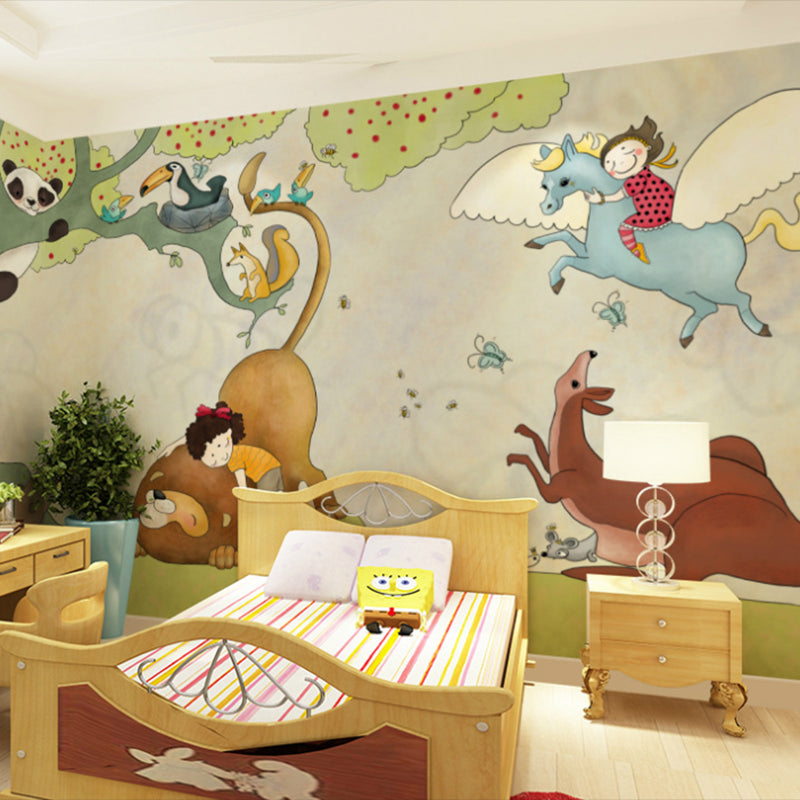 Illustration Cartoon Animal Mural for Children 3D Effect Wall Covering for Kid's Bedroom
