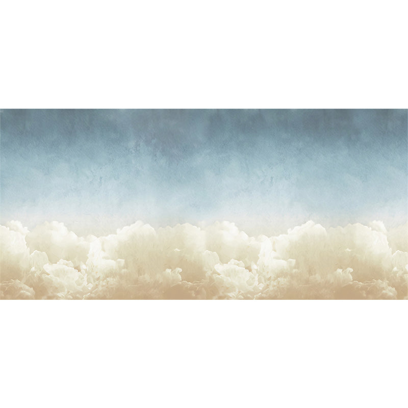 Blue and Beige Cloud Mural Wallpaper Stain-Resistant Wall Covering for Guest Room