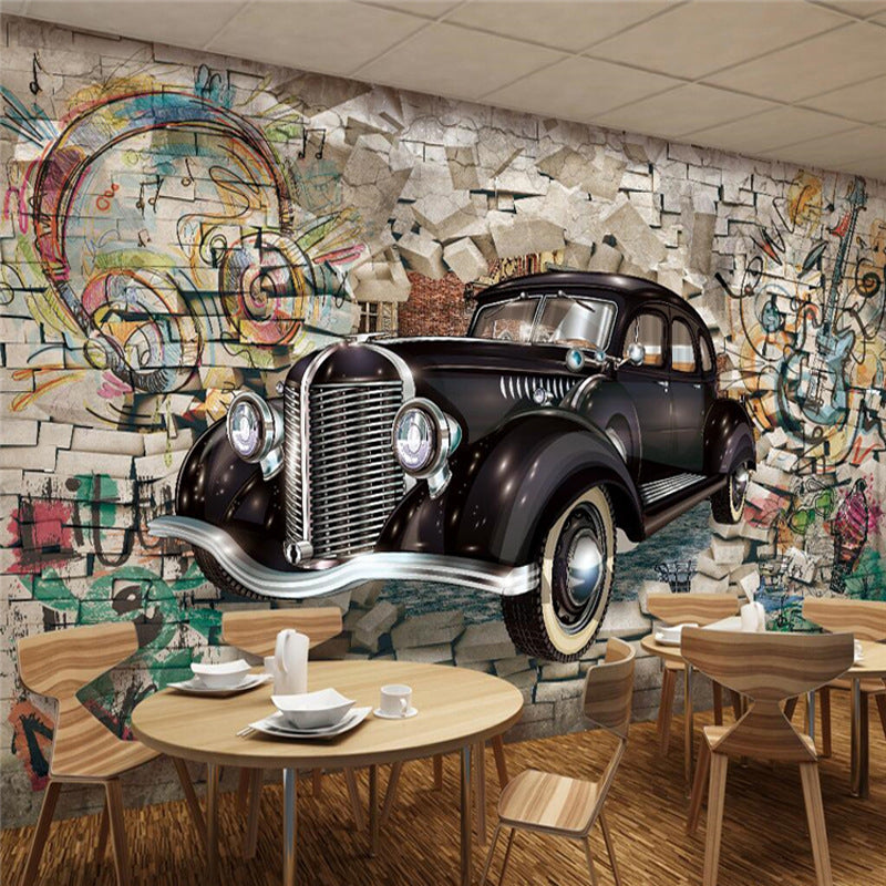 Waterproofing Car and Brick Mural Personalized Size Wall Covering for Coffee Shop