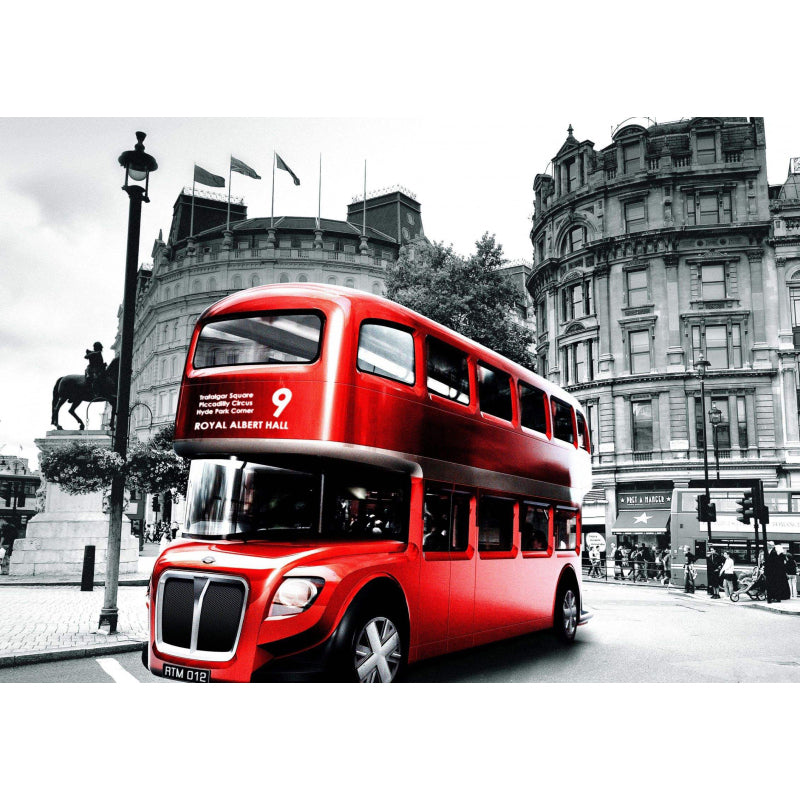 Extra Large Vintage Mural Wallpaper Grey and Red England Bus Wall Covering, Custom Size Available