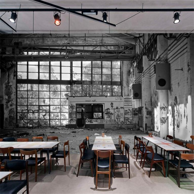 Industrial Warehouse Mural Wallpaper for Bar Decoration, Extra Large Wall Decor in Grey