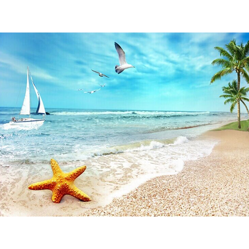Decorative Seashore Wall Covering Non-Woven Fabric Minimalist Wall Mural for Accent Wall