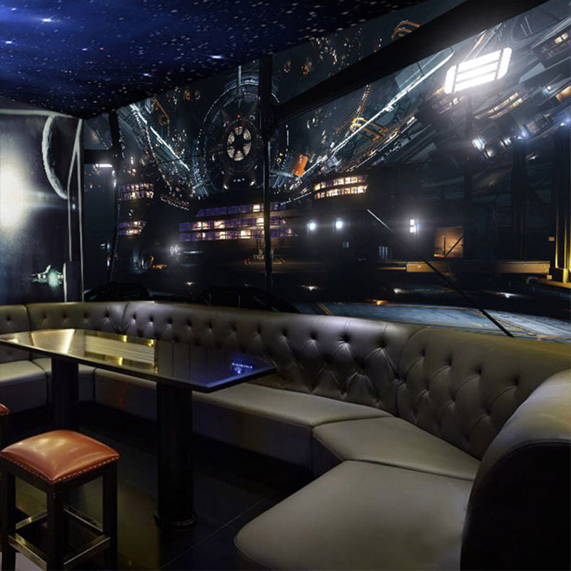 Cool 3D Outer Space Mural Wallpaper for Accent Wall, Black and Grey, personalized Size Available