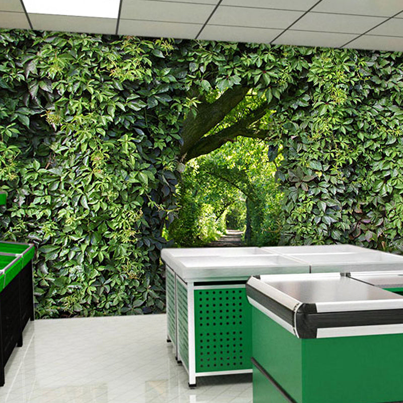 Decorative Vintage Mural Wallpaper for Accent Wall with Plant and Path Design in Green