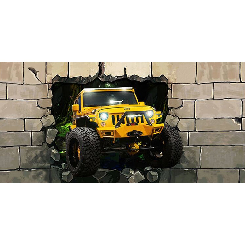 Yellow 3D Print Car Mural Wallpaper Stain-Resistant Wall Covering for Coffee Shop