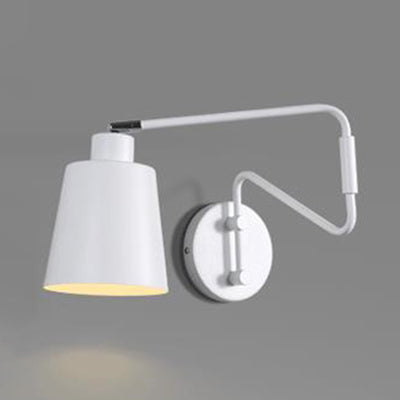 1 Bulb Wall Sconce Modern Style Bucket Metal Sconce Wall Lighting with Adjustable Arm in White for Corridor
