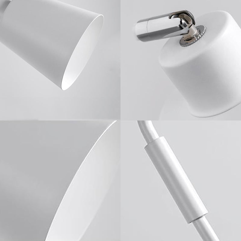1 Bulb Wall Sconce Modern Style Bucket Metal Sconce Wall Lighting with Adjustable Arm in White for Corridor