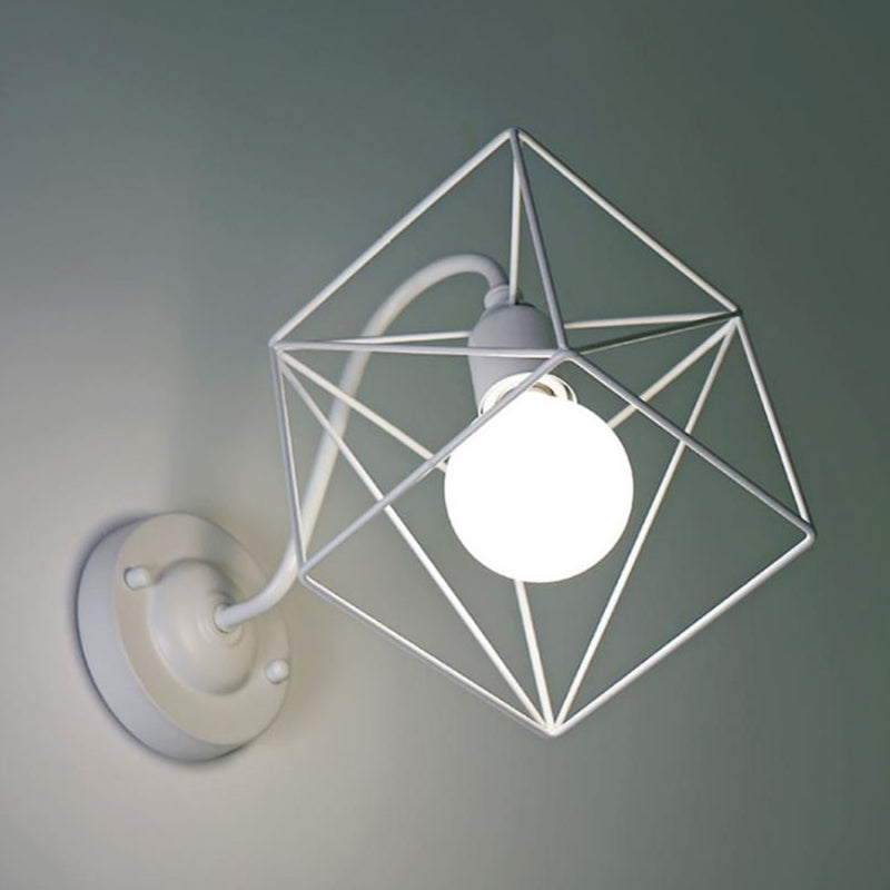 Geometrische Wandleuchte mit Loftstil mit Käfig Schatten 1 Kopf Metallwandmontierte Lampe in Weiß
