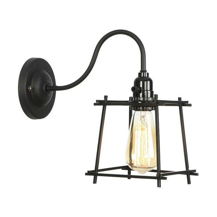 1 kop ijzeren wandlamp retro -stijl mystieke zwarte kubus kooi schaduw slaapkamer sconce licht met gebogen arm
