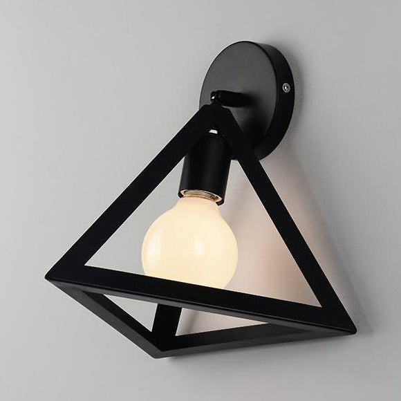 Metal Caged Wall Light Fixture with Triangle Shade Loft Style 1 Light Bedroom Wall Lamp in Black