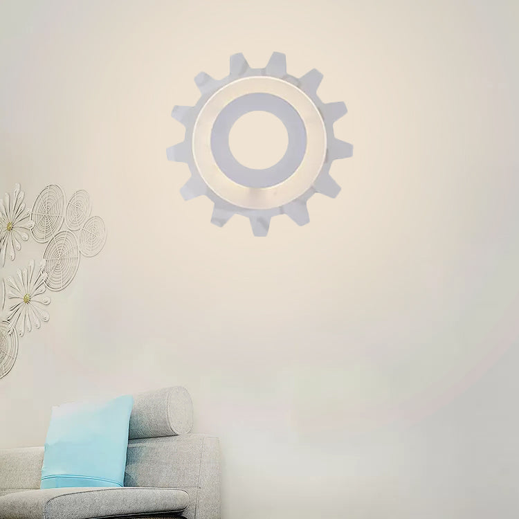 White Finish Gear Wall Sconce Creative Acrylic LED Wall Light for Boys Girls Bedroom