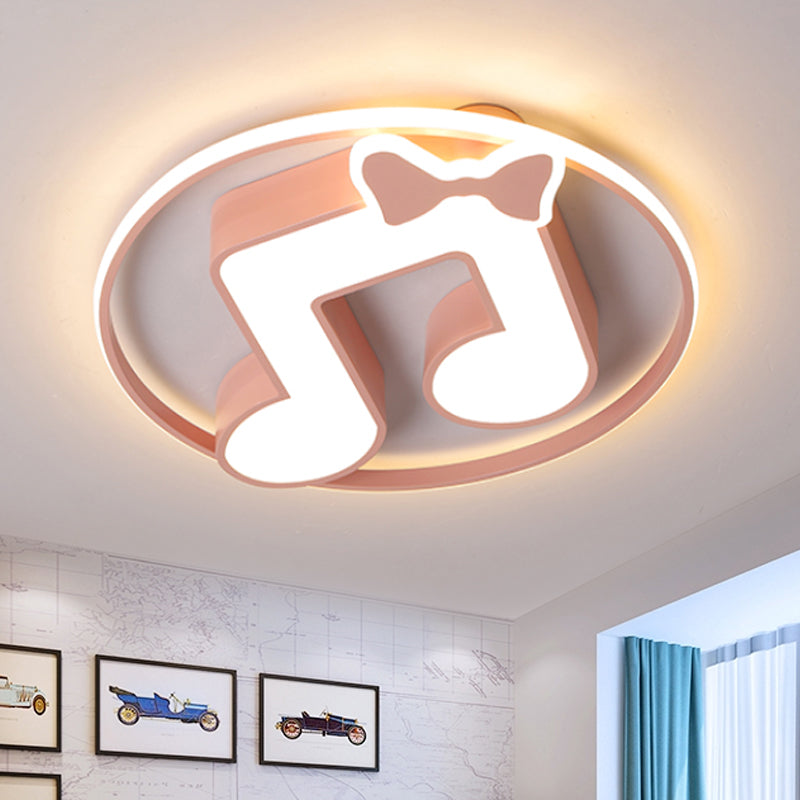 Musical Note Acrylic Ceiling Fixture Cartoon Pink/Light Blue LED Flush Mount Light with Ring in Warm/White Light