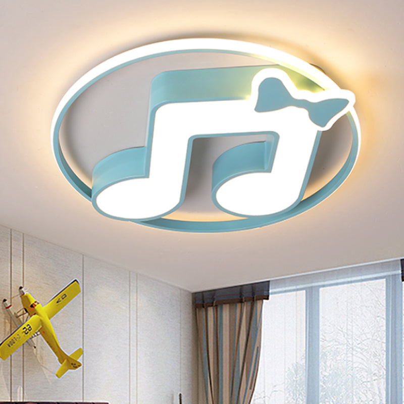 Musical Note Acrylic Ceiling Fixture Cartoon Pink/Light Blue LED Flush Mount Light with Ring in Warm/White Light
