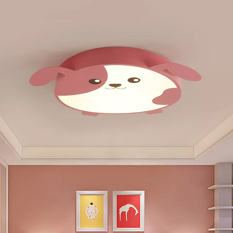Dog Flush Mount Light Fixture Cartoon Acrylic LED Pink Ceiling Lighting for Kids Bedroom, Warm/White Light