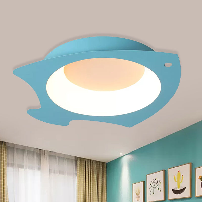 Blue Fish Flush Mount Lamp Cartoon LED Acrylic Ceiling Light Fixture in Warm/White Light for Kids Bedroom