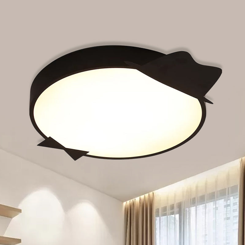 Black Round Flush Mount Lighting Kids LED Acrylic Ceiling Mounted Light in Warm/White Light