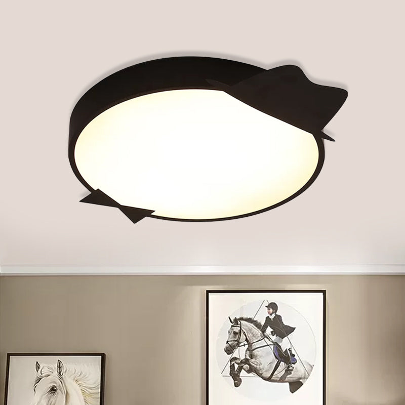Black Round Flush Mount Lighting Kids LED Acrylic Ceiling Mounted Light in Warm/White Light