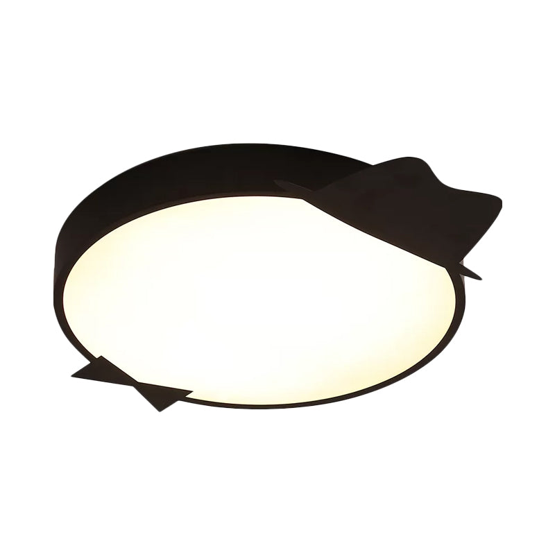 Black Round Flush Mount Lighting Kids LED Acrylic Ceiling Mounted Light in Warm/White Light