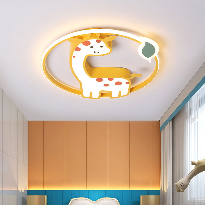 Giraffe Ceiling Mounted Light Cartoon Acrylic LED Nursery Flush Mount Lamp in Yellow