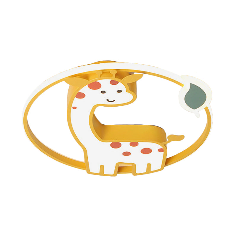 Giraffe Ceiling Mounted Light Cartoon Acrylic LED Nursery Flush Mount Lamp in Yellow