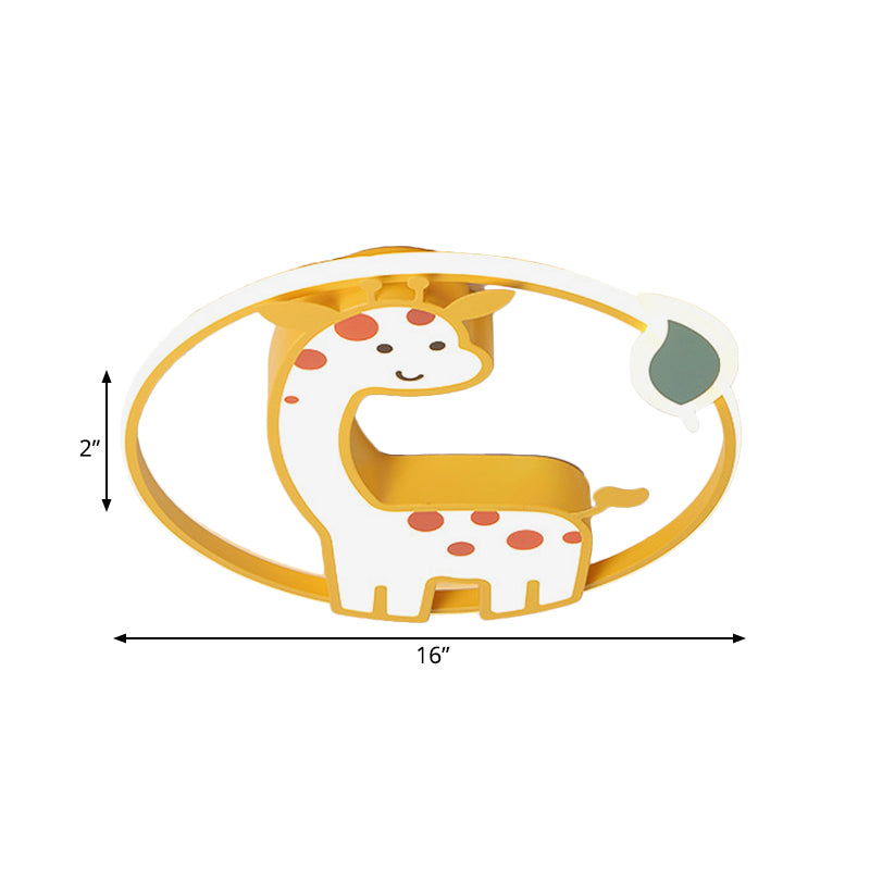 Giraffe Ceiling Mounted Light Cartoon Acrylic LED Nursery Flush Mount Lamp in Yellow