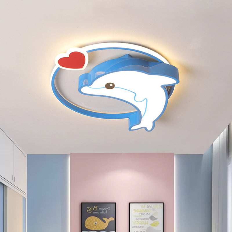 Blue Dolphin Flush Light Fixture Cartoon LED Acrylic Ceiling Flush Mount in Warm/White Light for Nursery