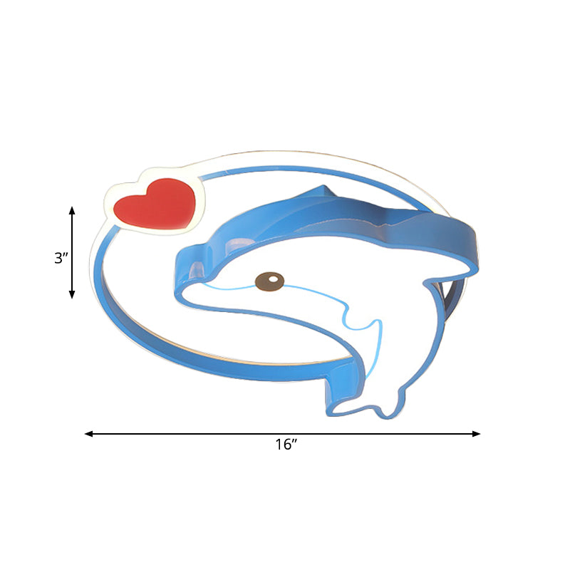 Blue Dolphin Flush Light Fixture Cartoon LED Acrylic Ceiling Flush Mount in Warm/White Light for Nursery